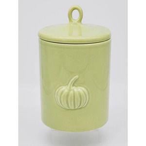 Vintage Green Glaze Pumpkin Ceramic Canister with Lid, Destinos S.A Portugal